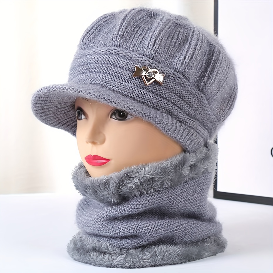 

Women's Winter Knit Beanie Set With Fleece Lining, Breathable Acrylic, Stretchy, Gift Idea For Mom, Grandma, Or Any Occasion