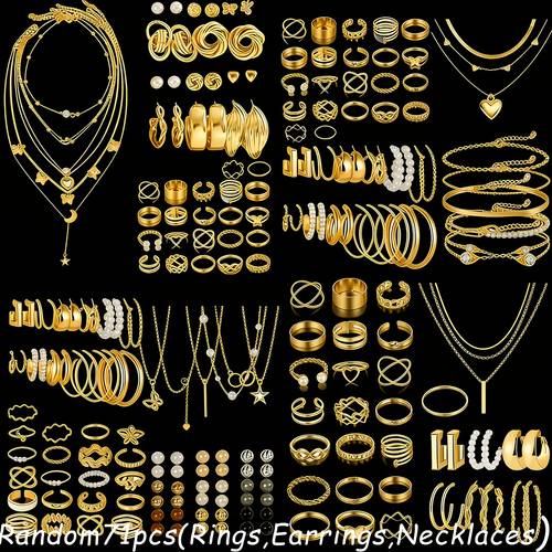 random 71pcs womens jewelry set including a necklace ring and earrings studs fashionable luxurious elegant and high end with an old money style artificial twisted bohemian style womens earrings necklace and ring set suitable for womens