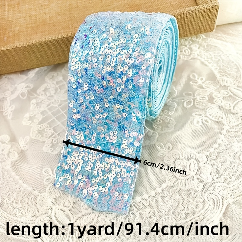 1 Yard Wide Sequin Lace Ribbon - 6cm Wide Sparkling Sew- Strip Suitable For Diy Hair Accessories, Jewelry, Bags, Suitcases - Multicolor (sky,,,) - Craft Ribbon