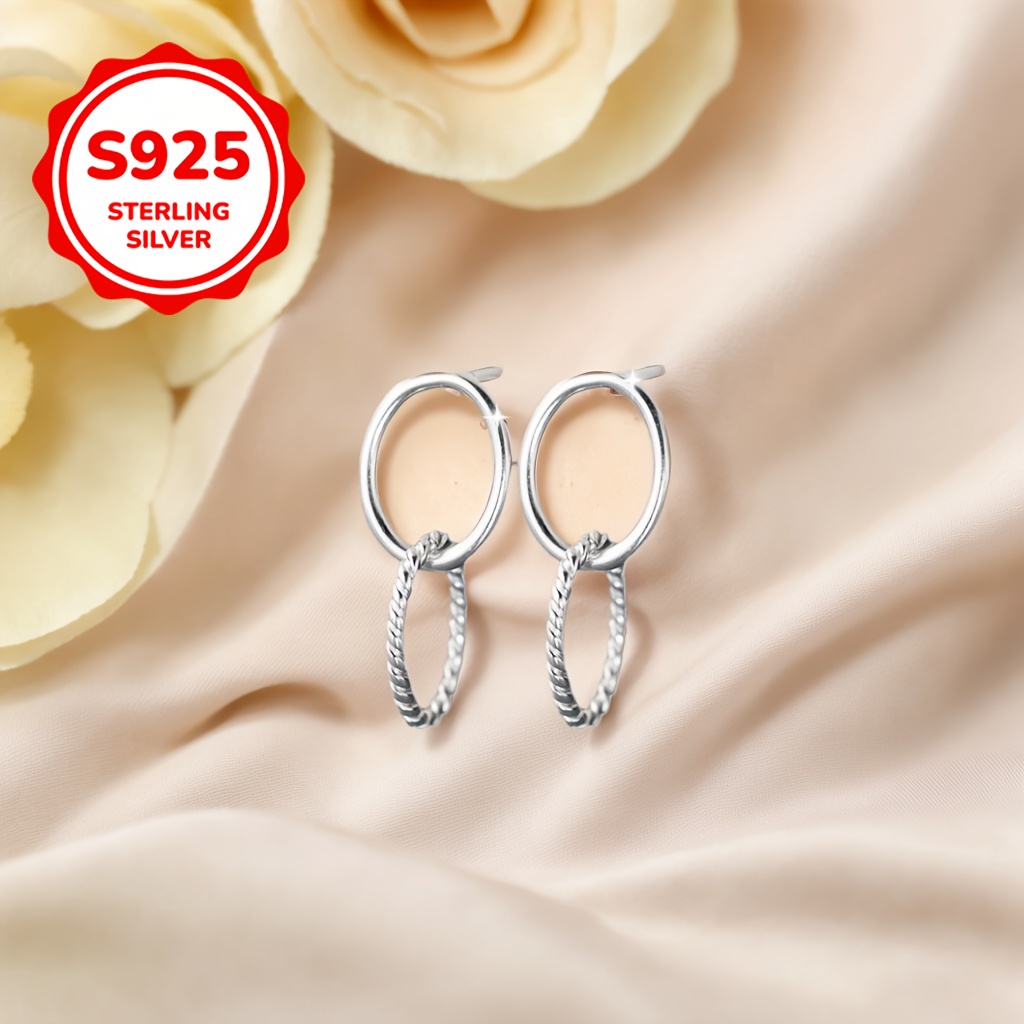 Women's Dangle Earrings Circle Ring Oval Geometry Style S925 Silver