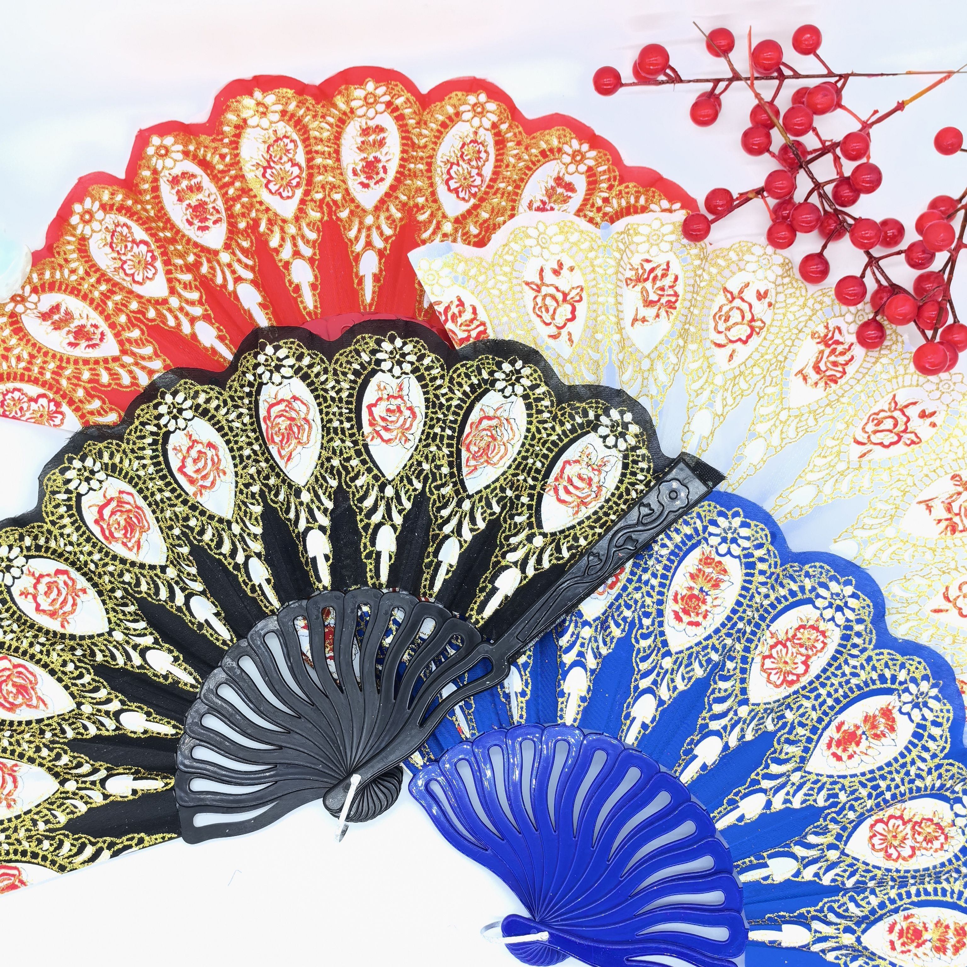 12pcs/6pcs/3pcs Classical European Single Flower Ladies Carved Folding Summer Dance Performance Trendy Photography Props Folding Fan details 8