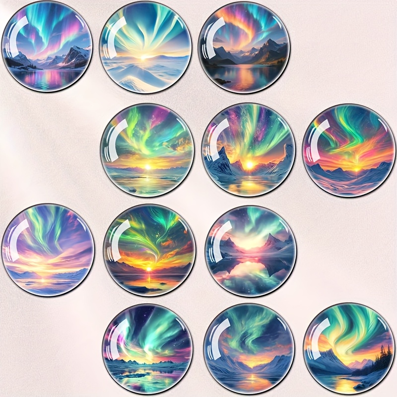TEMU 12 Stück Aurora große 3D-Glas-Kühlschrankmagnete, Kunst-Kühlschrankmagnete für Küche, Büro , Whiteboard, Aufbewahrungsschränke, Schränke