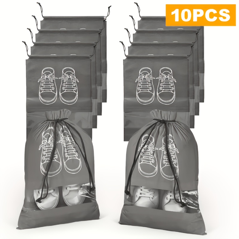 TEMU 10pcs Sacs de Rangement pour Chaussures - Sacs de Voyage Anti-Poussière Non-Tissés avec Fermeture à Cordon, Design Transparent et Motif Imprimé