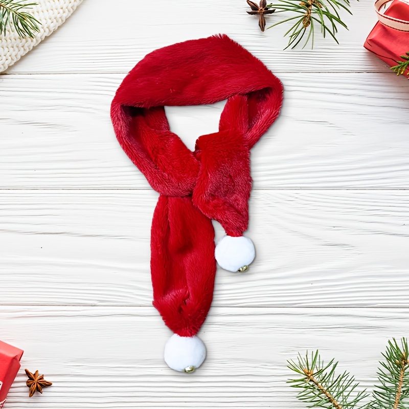 TEMU 1pc Red Plush Bell Scarf Suitable For , Soft Bell Accent Christmas Winter Scarf For Holiday Parties, Hand Washable Non-elastic Bell Collar