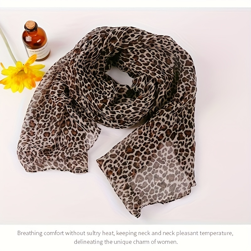 

Chic Khaki Leopard Print Bali Yarn Scarf For Women - Cozy & Warm Shawl For Fall/winter, Fashionable Polyester