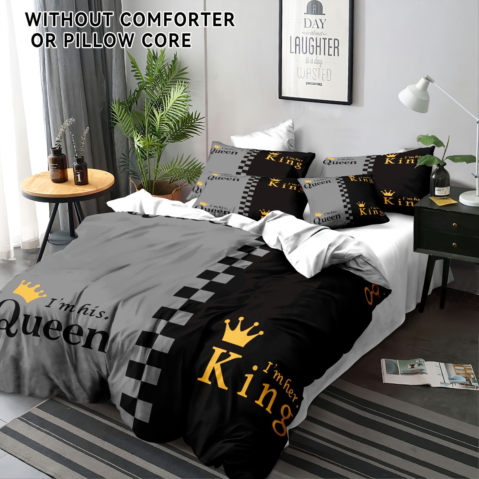 3pcs valentines day duvet cover set king queen   in black gray soft breathable polyester   1 duvet cover and 1 2 pillowcases zip closure machine washable for     couples bedding set   text bedding soft polyester fabric bedding duvet cover set Product details 4