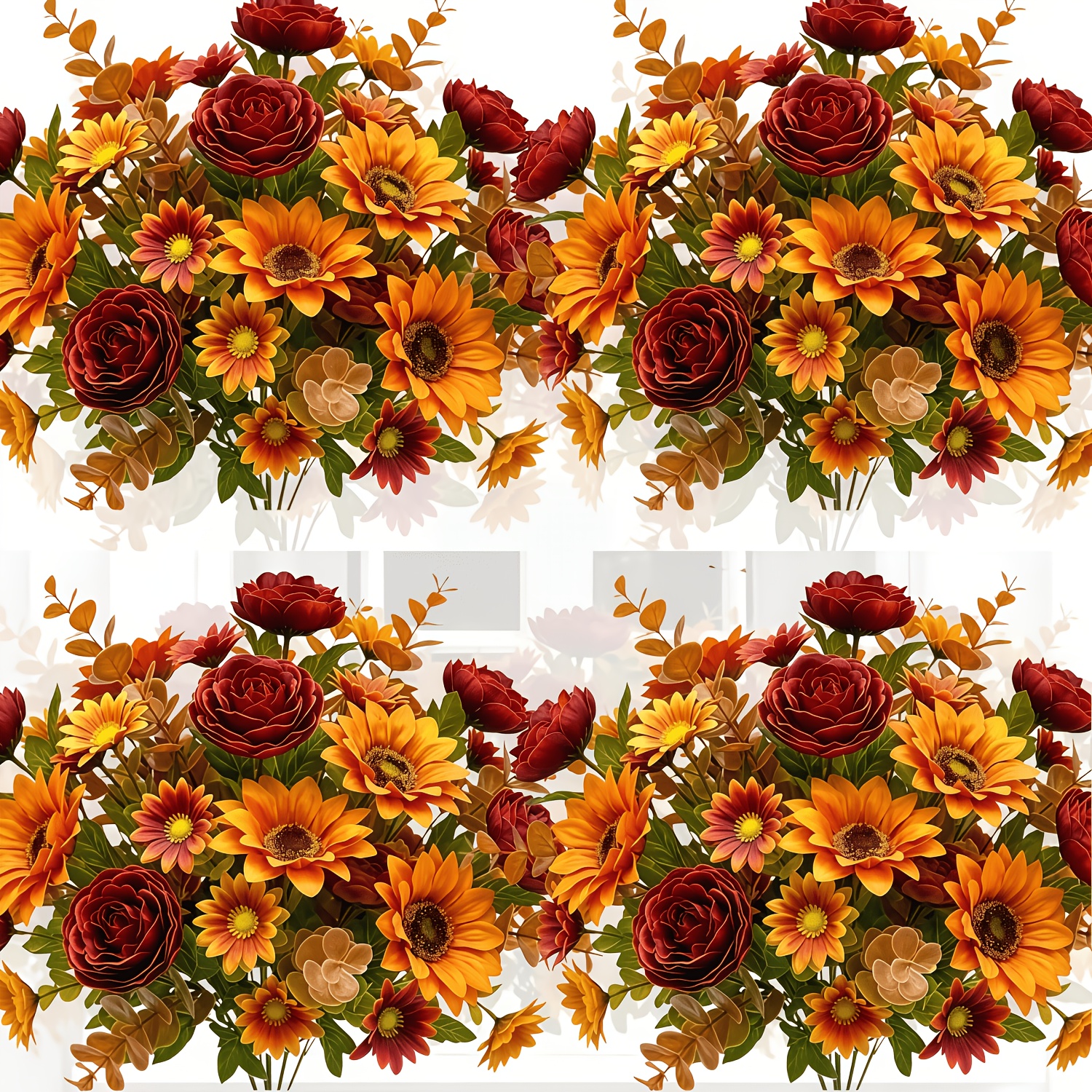 item picture sunflower and daisy and autumn eucalyptus and autumn gum autumn series artificial flowers 8pcs suitable for home decoration holiday decoration shooting props gifting artificial flowers autumn decorations autumn artificial flowers