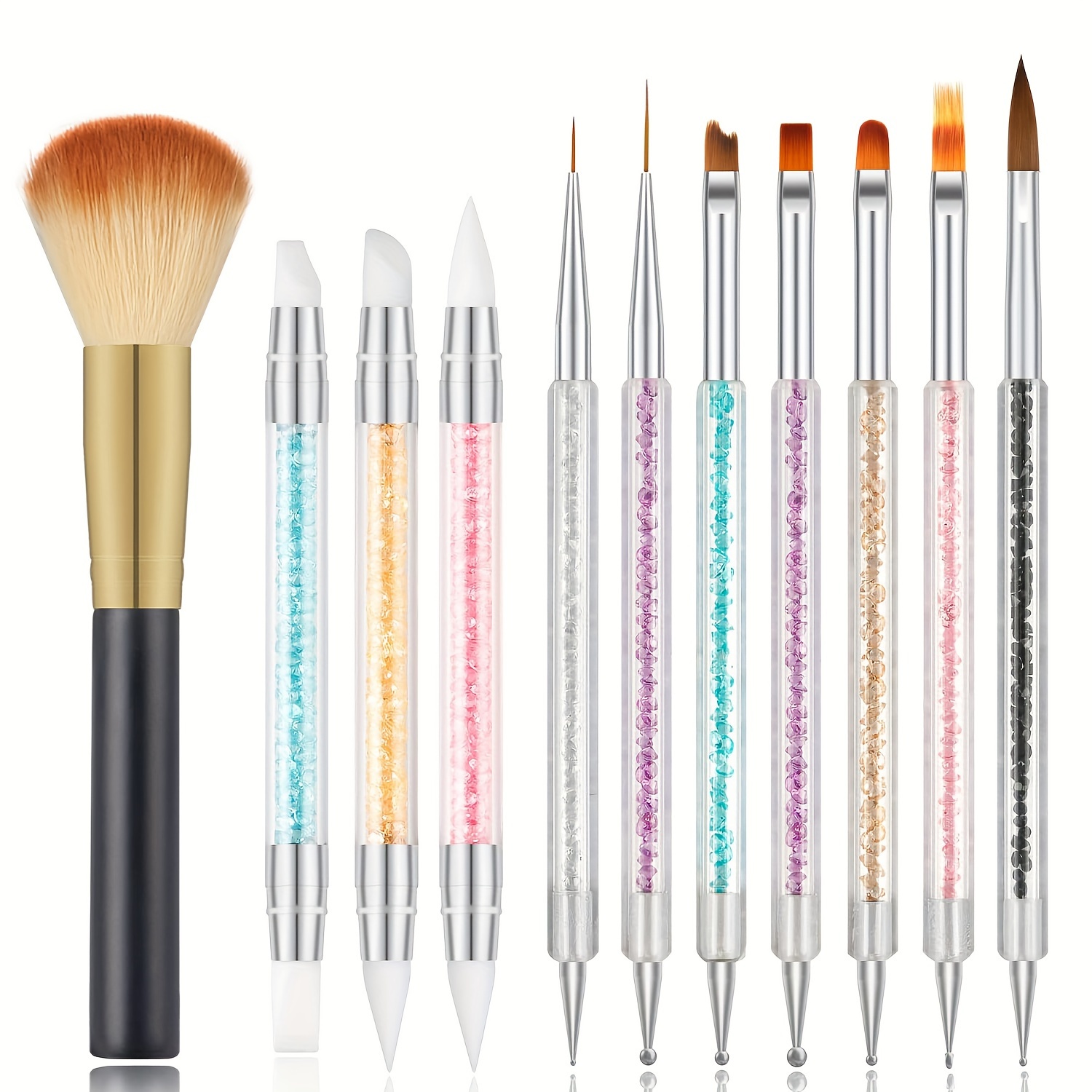 TEMU 11pcs Nail Art Brush Set With Dual-ended & Acrylic Brushes, Includes Nail Dusting Brush - Ideal For Diy & Salon Use, Perfect For Acrylic Nails, Line Work & Painting - , Nail Art Supplies