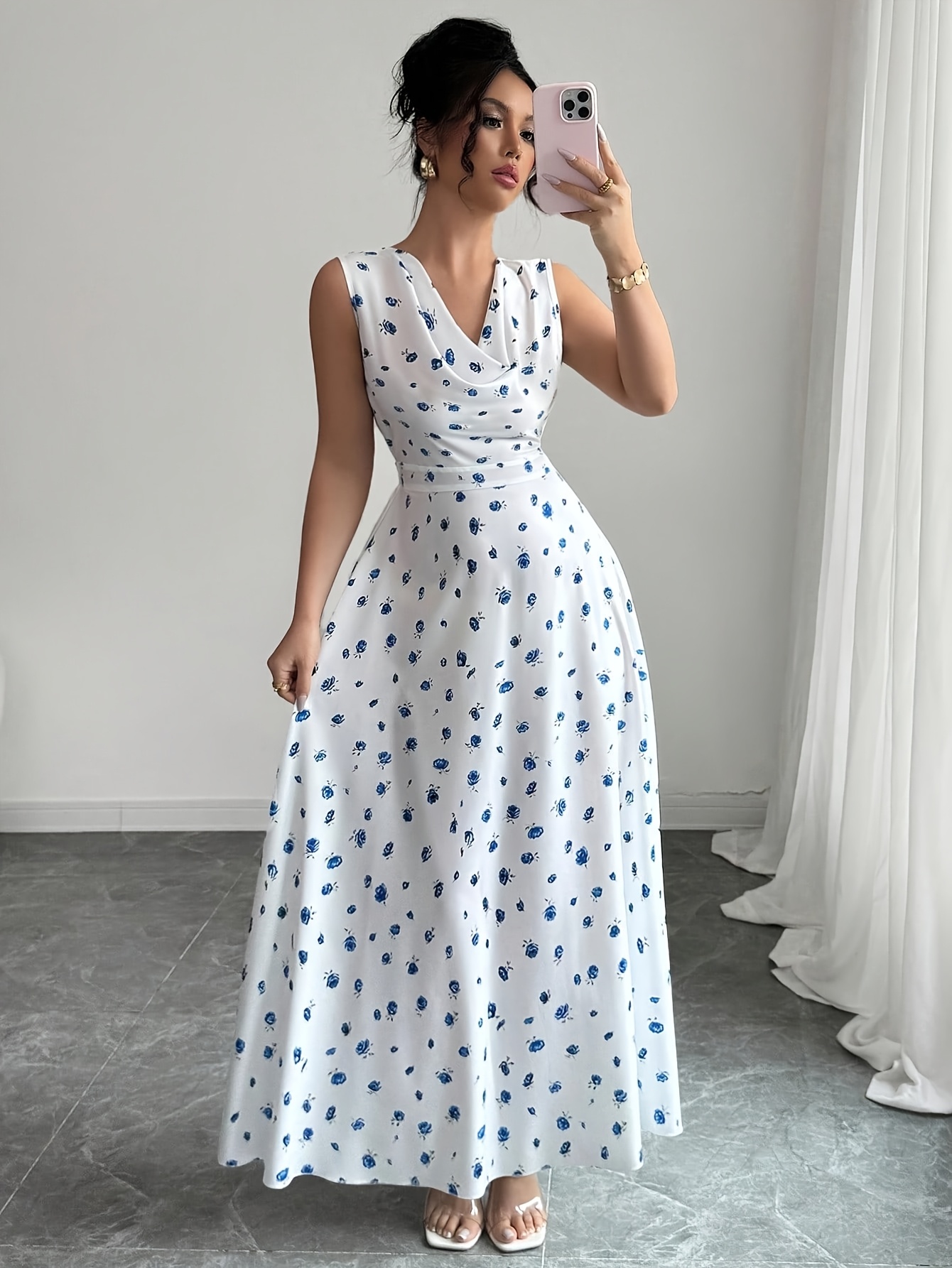 Women's Floral Print Elegant Cinched Waist