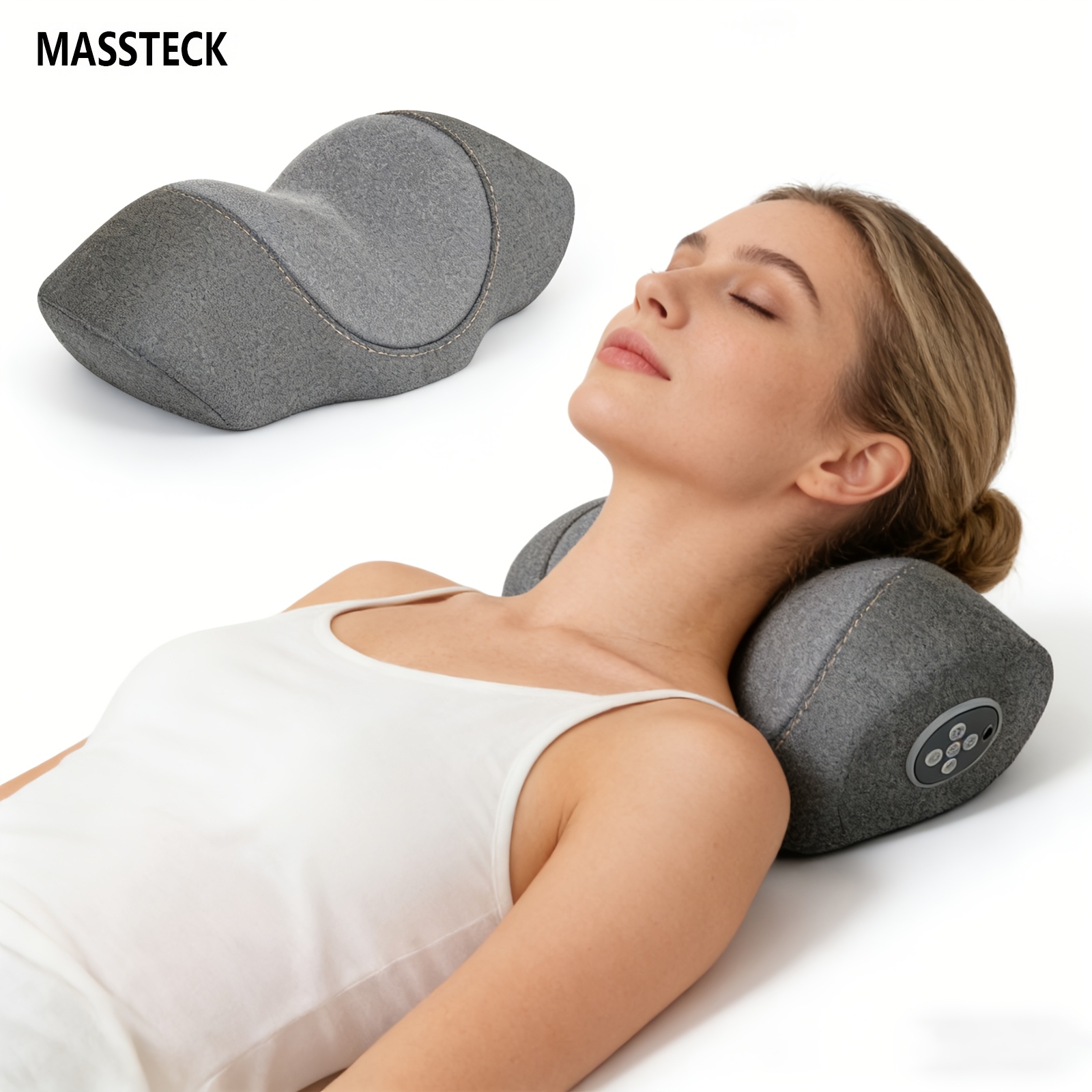 MASSTECK Neck Massager with Heat, Cordless Massager Pillow, Electric Back Massager for Shoulder, Back, Leg, Deep Tissue Kneading Massage to Relax Muscles, Massage Gift for Mom/Dad/Women/Men