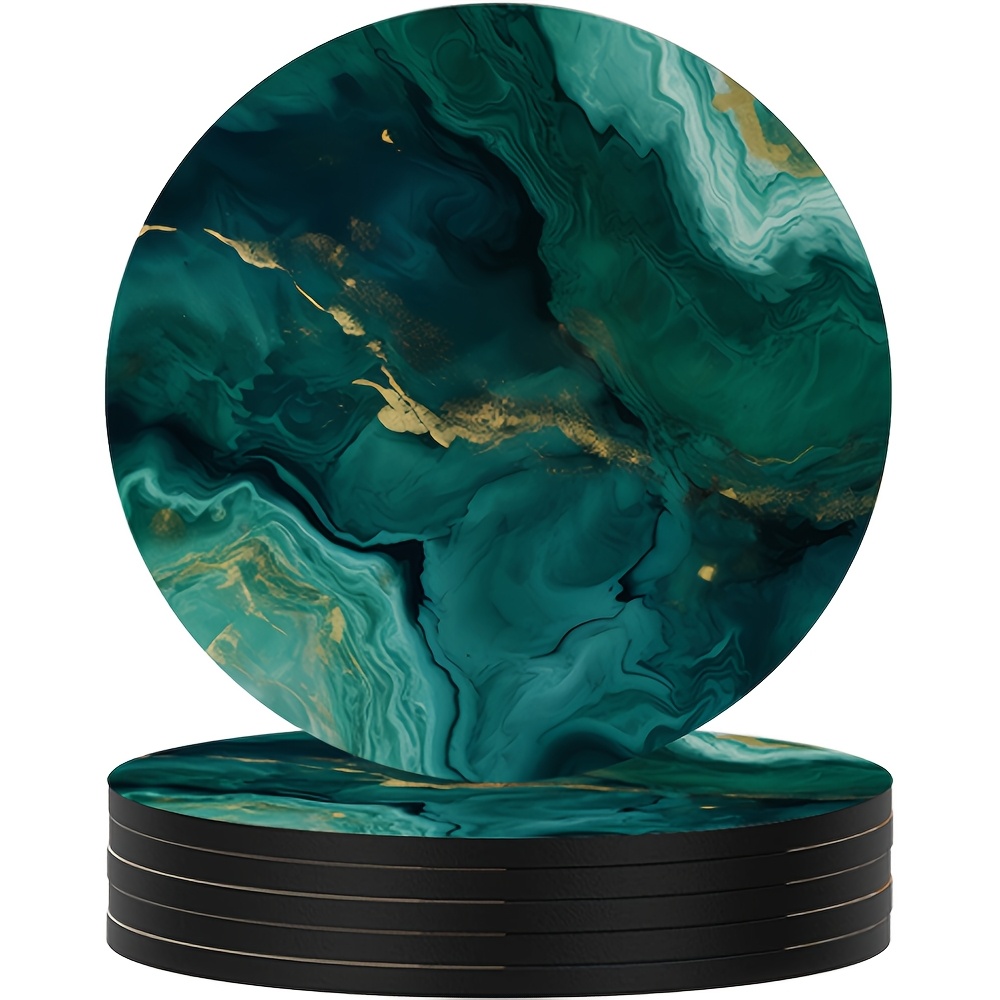 Image of 6pcs Marble Pattern Coasters,heat-resistant And Non-slip Home Decorative Table Mats, Kitchen Table Decoration For Indoor And Outdoor Home Decoration, Mud Rubber Non-slip Backing 4 Inch Insulation Pad