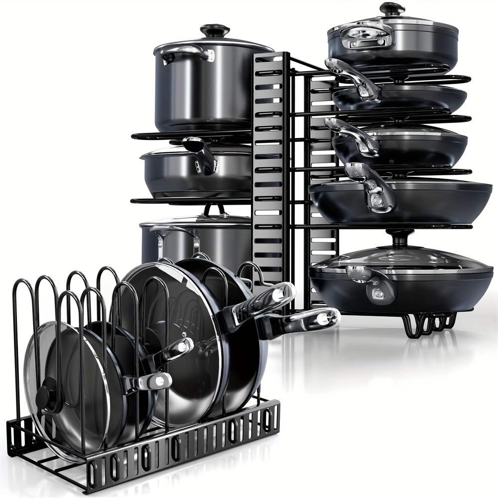 

Adjustable 8-tier Pot And Pan Organizer Rack For Under Cabinet Storage, Diy Pan Organizer With Multiple Shelves For Frying Pans, , And Cookware - Space-saving