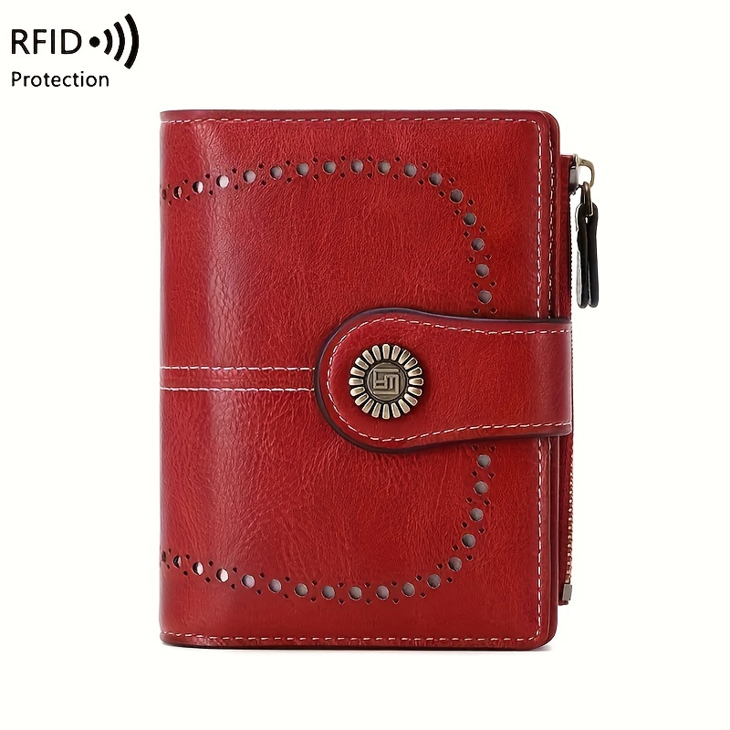 

1 Pc Rfid Blocking Anti-theft Retro Large Capacity Wallet Pu Leather Solid Color Women's Purse Multi-functional Zipper Wallet Passport Credit Card Holder