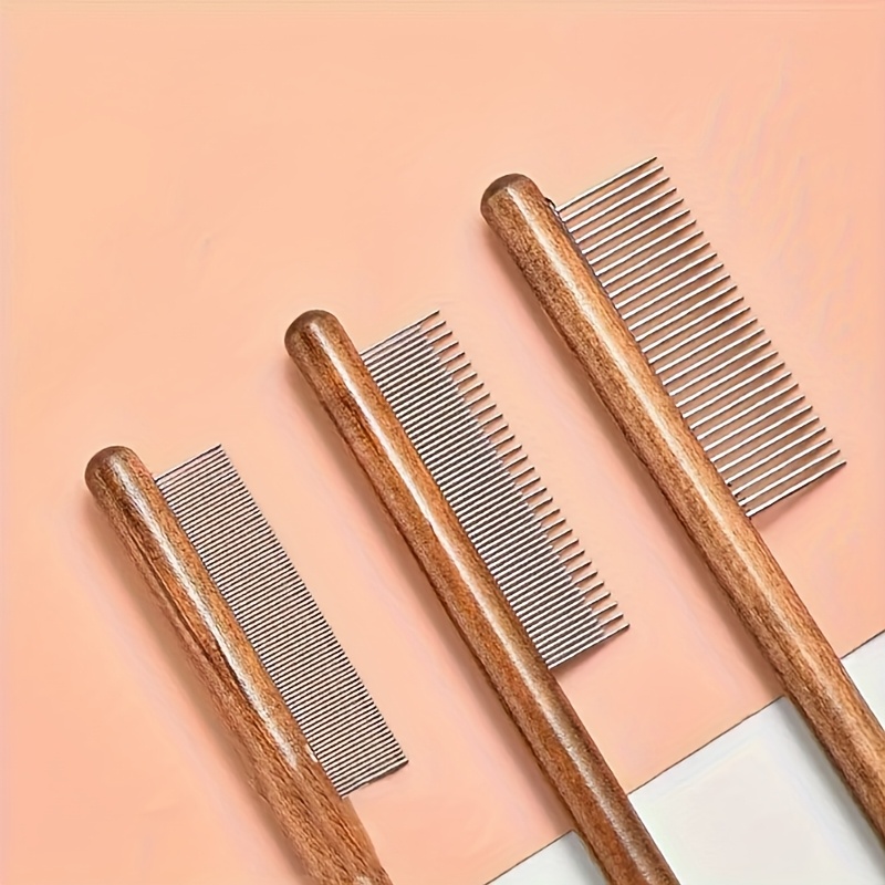 comfortable wooden handle comb for cats and dogs stainless steel teeth suitable for long and short hair   tools stainless steel combs wooden handle beauty tools
