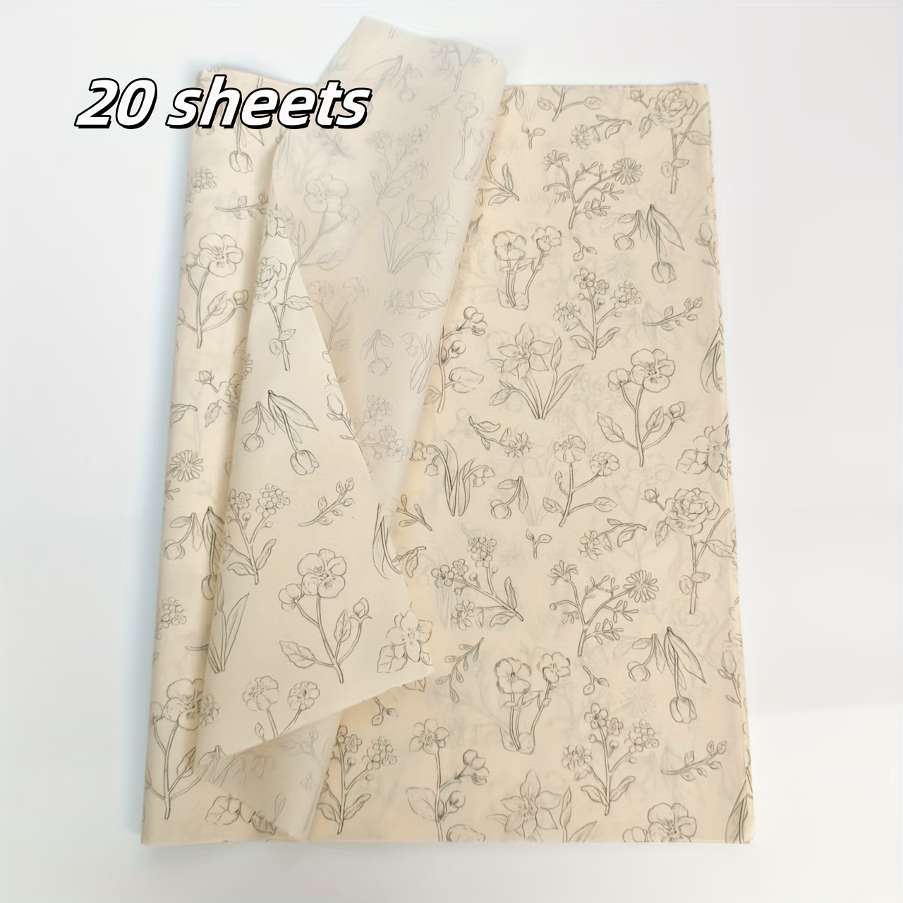 TEMU 20 Hojas de Papel Fino Beige con Diseño Floral Vintage, Papel Fino para Decoración de Regalos, Adecuado para Envolver de Flores, Forro de Cajas