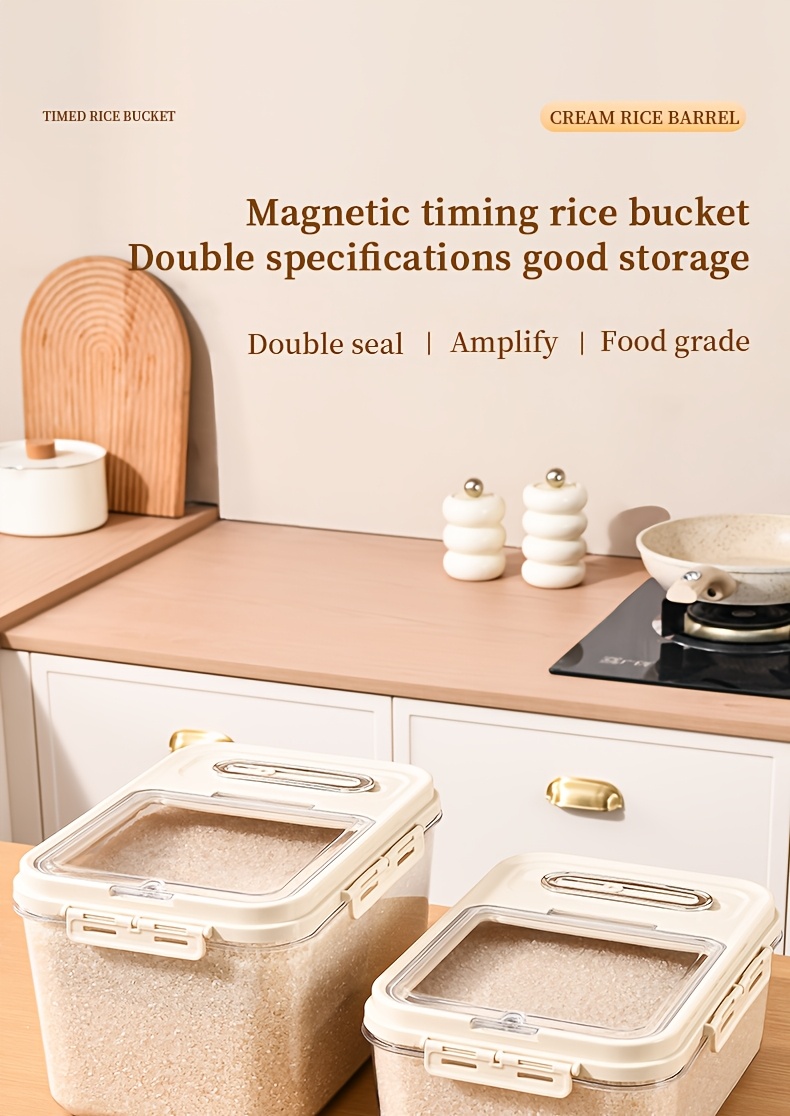 2 sizes airtight food storage containers set 5kg 11 02lb 10kg 22 05lb transparent plastic grain dispenser with measuring cup moisture proof and insect resistant for rice   flour pet food hand wash reusable square with magnetic closure for kitchen use Product details 0