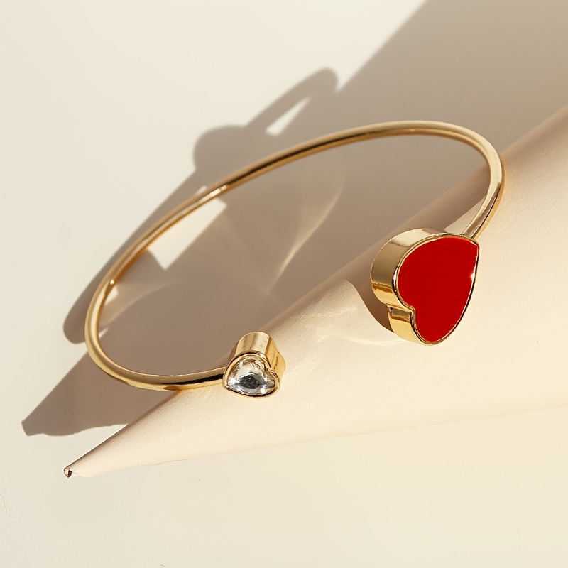 

Chic Red Heart Bangle Bracelet - Vintage & Minimalist Style, Alloy, Valentine's Day, Birthdays, Engagements & Weddings