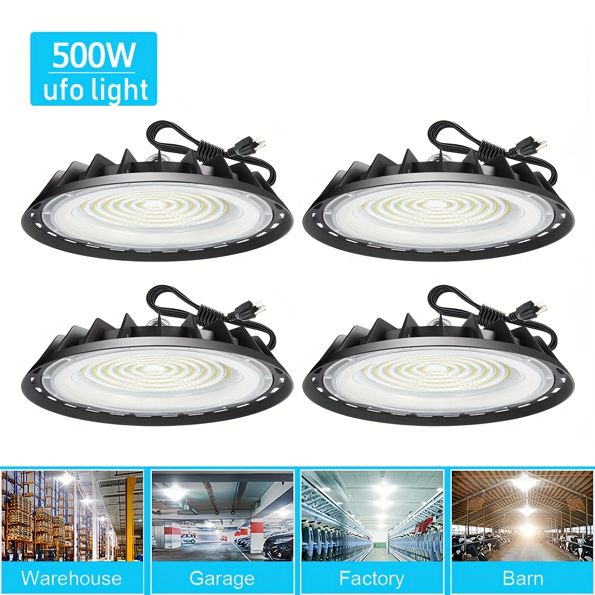 TEMU 4pcs 500w Ufo Led High , 90-277v, 6000k Cold White, 300 Watts Led Commercial Lighting Fixtures, Industrial Warehouse Garage Workshop Factory,