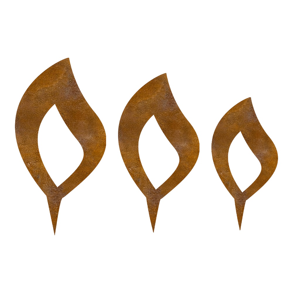 Image of 【2d Flat】 [2d Flat] 3pcs Natural Rusted Metal Iron Candle Holder Flame Garden Stake, Outdoor Decorative Stake For Gardens, Rustic Design, Weather-resistant For Patios, Lawns, , Flower Beds, And Fences