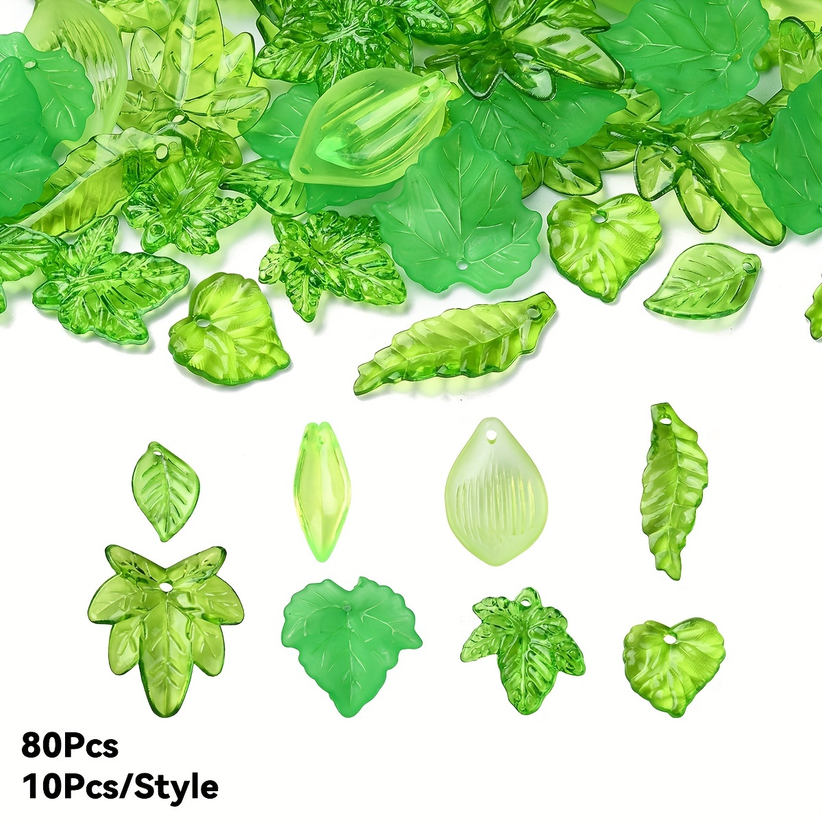 

80pcs Mixed Green Leaf Acrylic Charms Set For Diy Jewelry Making, Assorted Leaf Pendant Charms For Earrings, Bracelets, And Necklaces Crafting