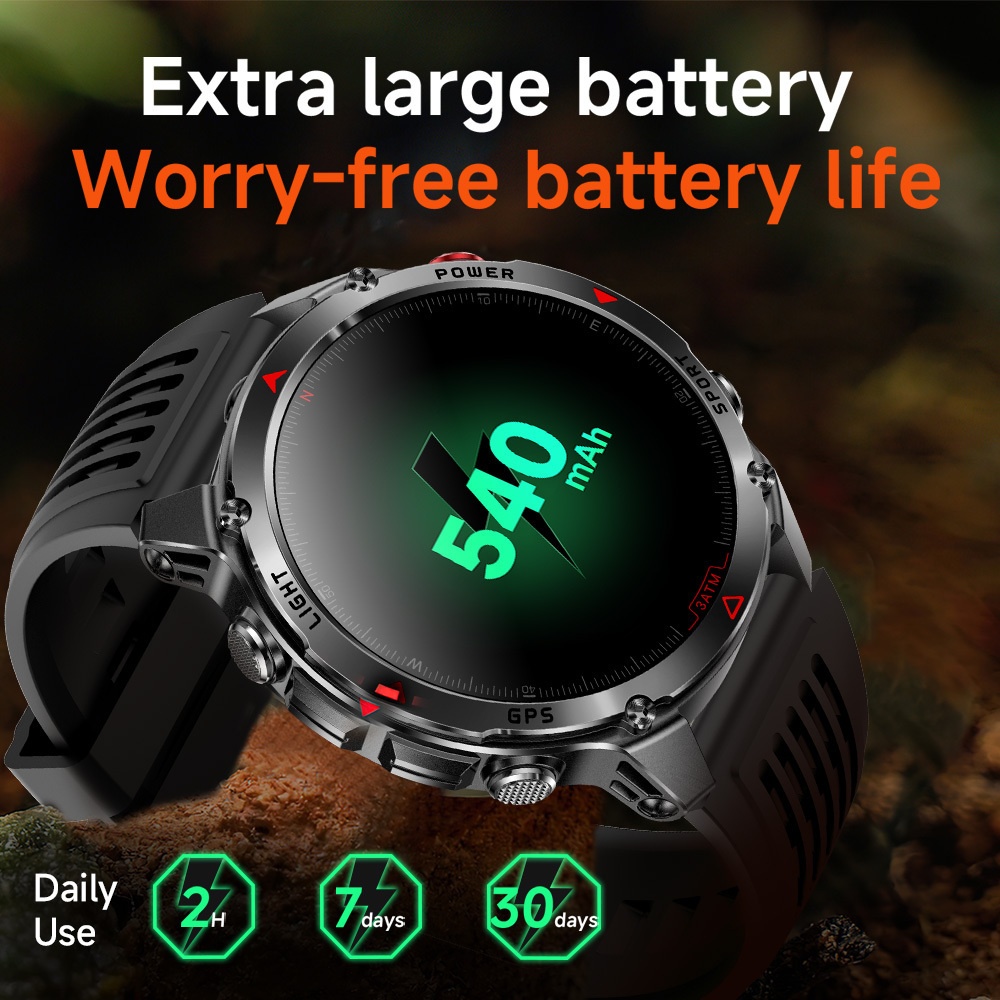 Heren Outdoor Smartwatch, GPS Nauwkeurige Positionering, Ingebouwd Kompas, LED Licht, 3ATM, Ondersteunt 100+ Sportmodi, Draadloze Gesprekken, Multimedia Informatie Weergave, Meerdere Weersmodi, Outdoor Avontuur Smart Armband, Metalen Behuizing Ontwerp