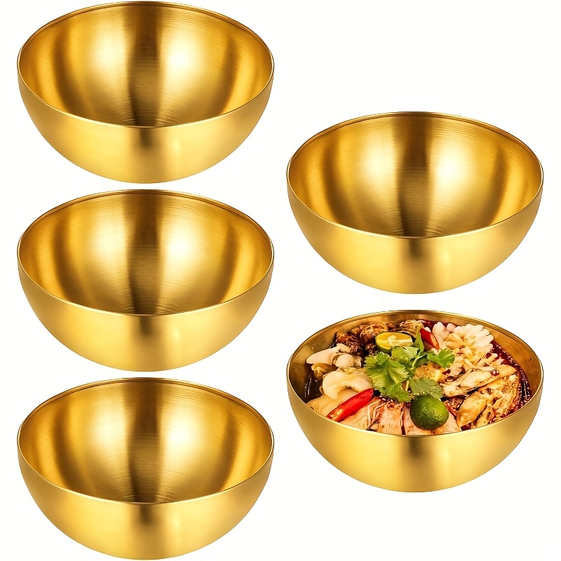 Image of Set Of 5, 5.91-inch Golden Salad Bowl Made Of Stainless Steel, Ideal For Serving And Cleaning Dishes, Perfect For Home And Festive Occasions, Great For Baking And Cooking