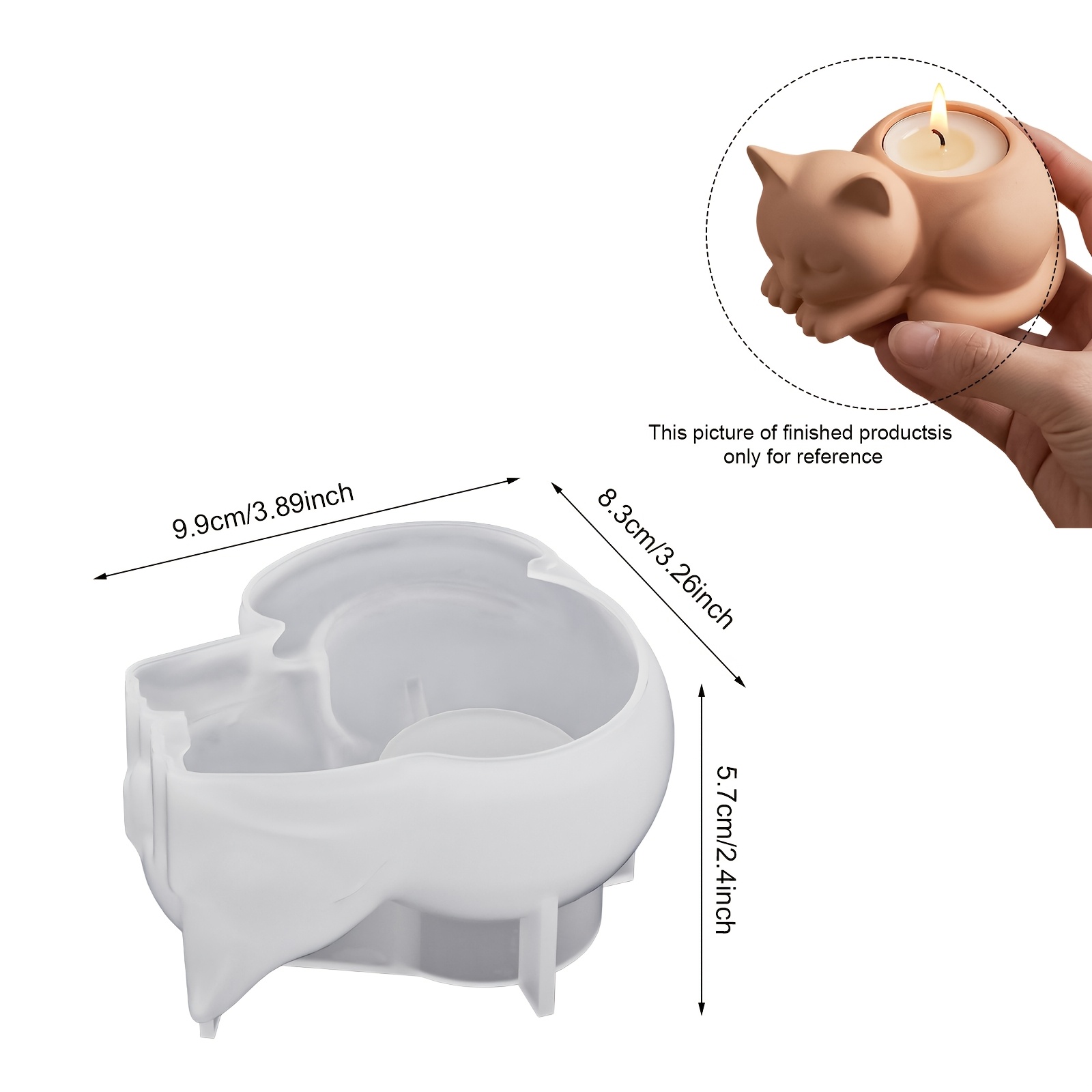 TEMU Molde DTOHO de gato adorable para manualidades de resina DIY, molde de silicona 3D de para portavelas y suculentas, forma de realista para yeso,