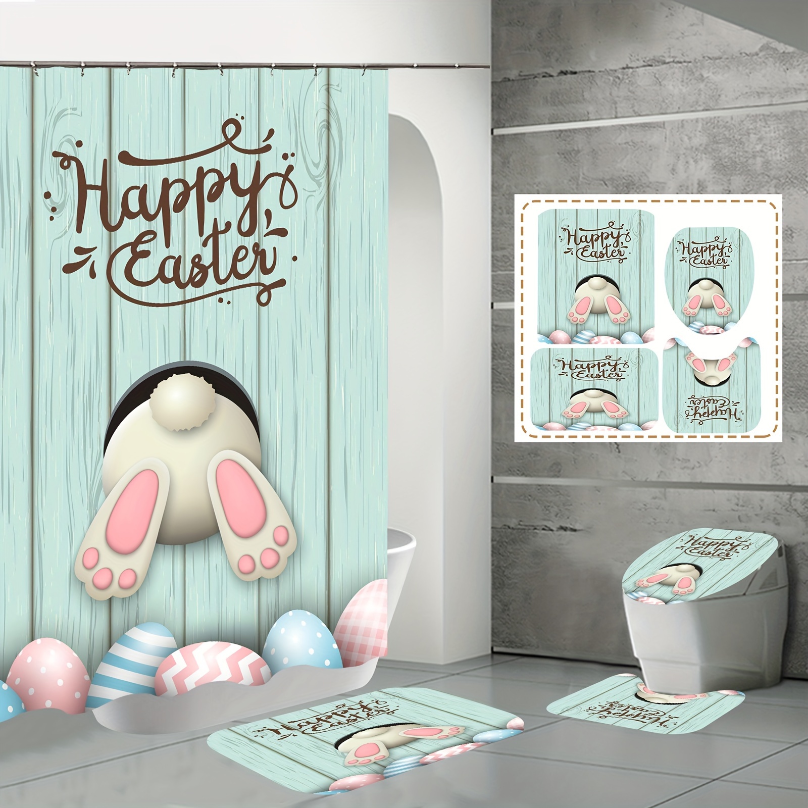 Easter Bunny Butt Printed Shower Curtain Set Decorative - Temu United  Kingdom