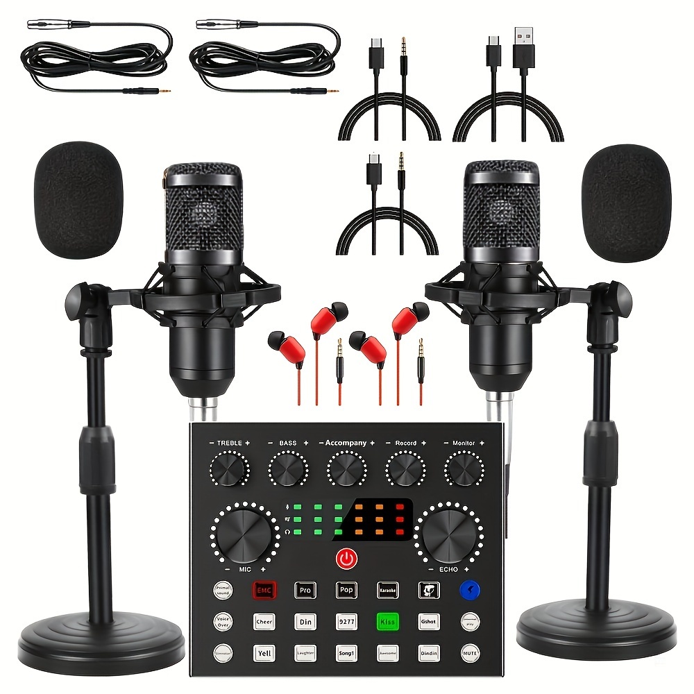 

Kit Podcast pour 2 Personnes avec Interface Audio V8s, Carte Son Live & Micro Condensateur - Idéal pour l'Enregistrement & la en Direct, Noir