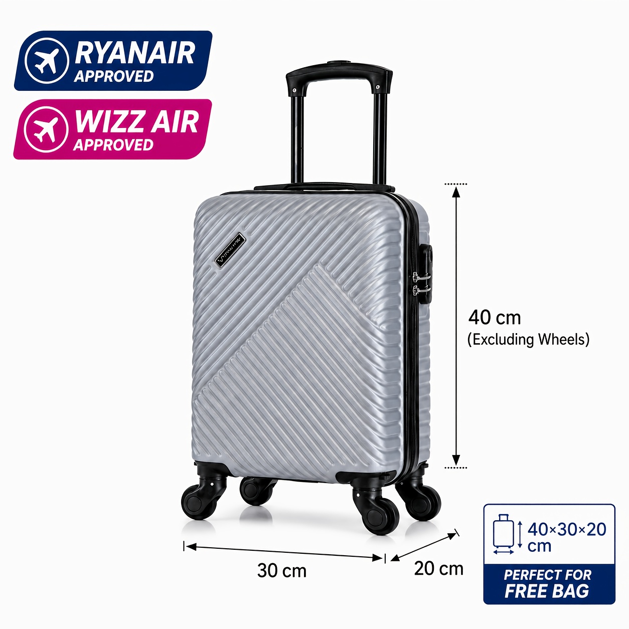 TEMU Ryanair, Budget Airline, Eu Regulations 40x30x20cm Fresh And Suitcase, With Detachable Wheels, Telescopic , Spring 360-degree Rotating Wheels,