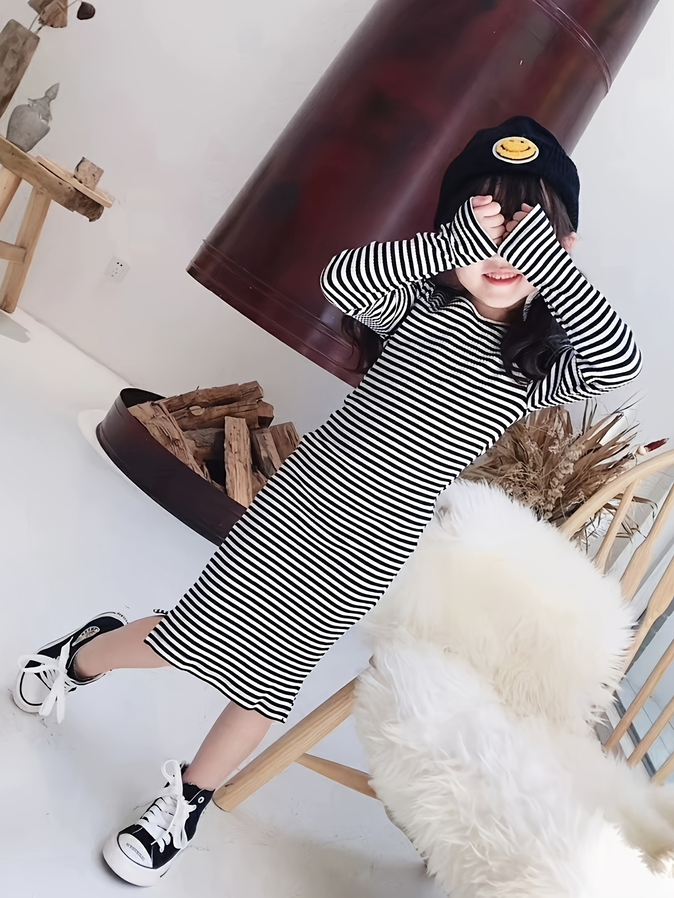 long black and white striped dress sold on Temu United States