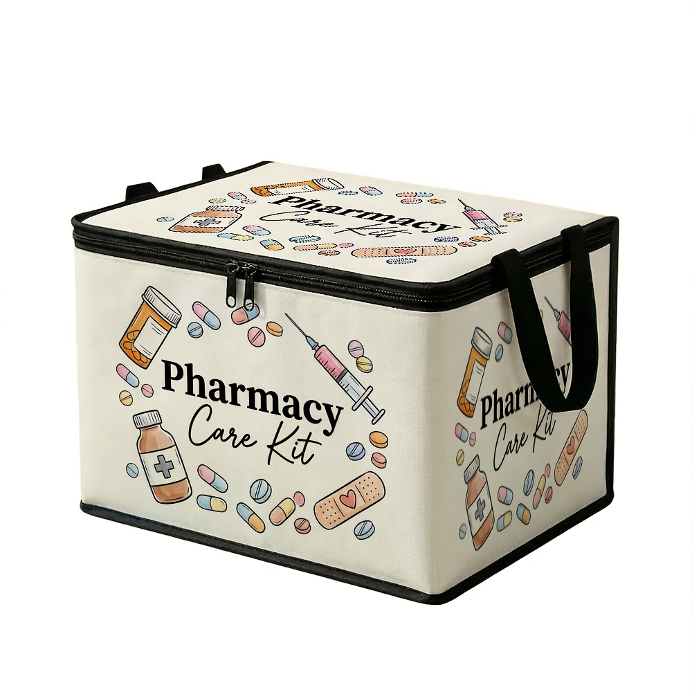 TEMU 1pc Upgraded Large-capacity Storage Box With Lid, Vintage Medical Pattern Medicine Care Set Capsule-style Bedding And Pillow Storage Box,