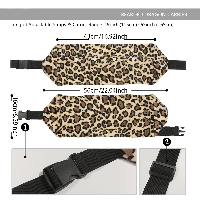 Set of Leash And Harness for Bearded Dragons, Carrier for Beardies, Adjustable Lizard Harness with Leather Wings And Sling Bag, Small Pet Backpack for Reptiles with Batwing Additions (Leopard Design)