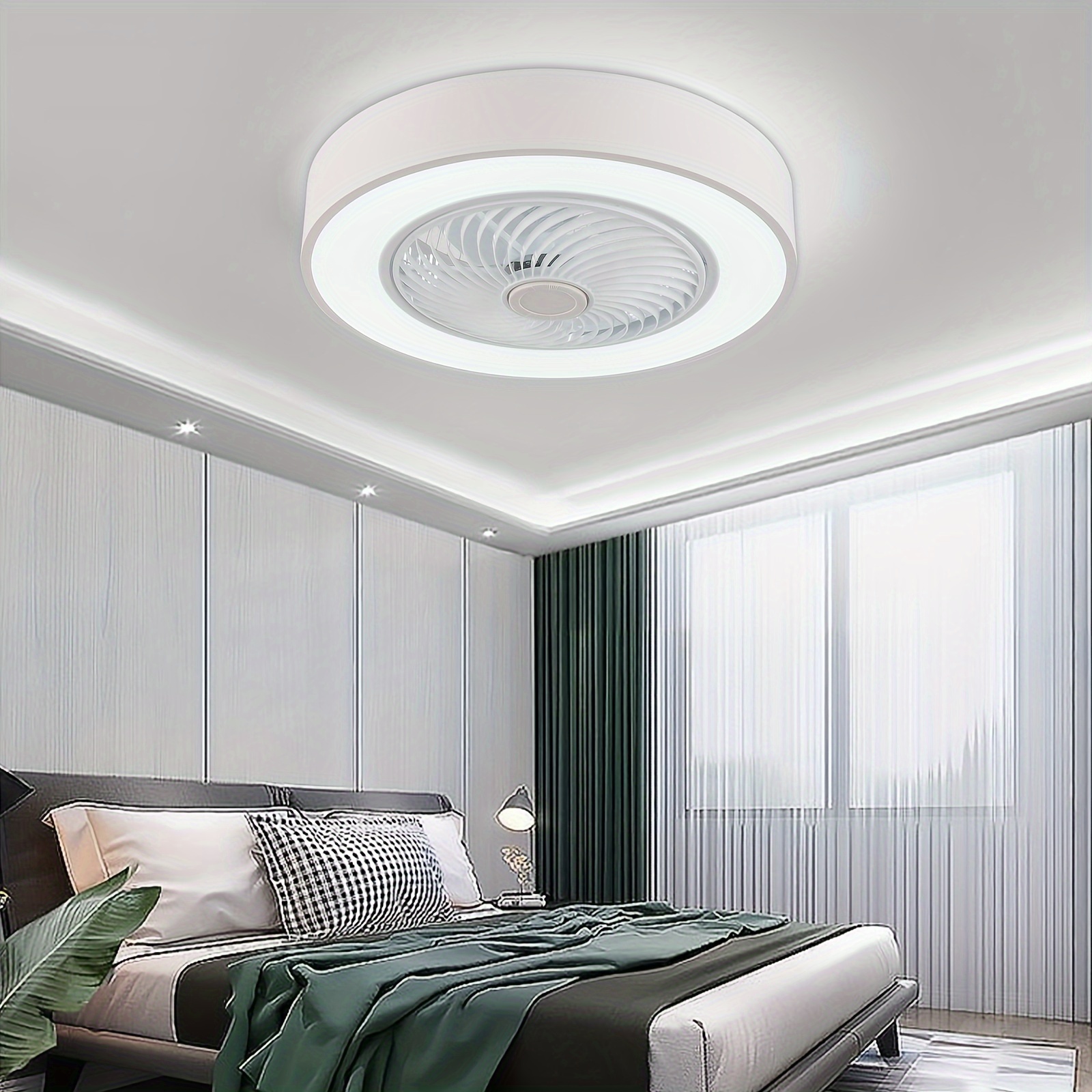 

22'' Invisible Ceiling Fan Light Bladeless 3color Change Fan Lamp Led Chandelier
