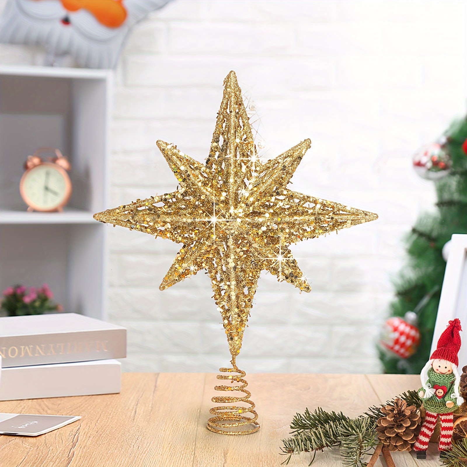 

1-pack 10-inch Bethlehem Topper - Sparkling Golden/silver Metal And Plastic Christmas Decoration For Holiday Party Home Decor, Suitable For Weddings And First Communion Events, Electricity-free Use