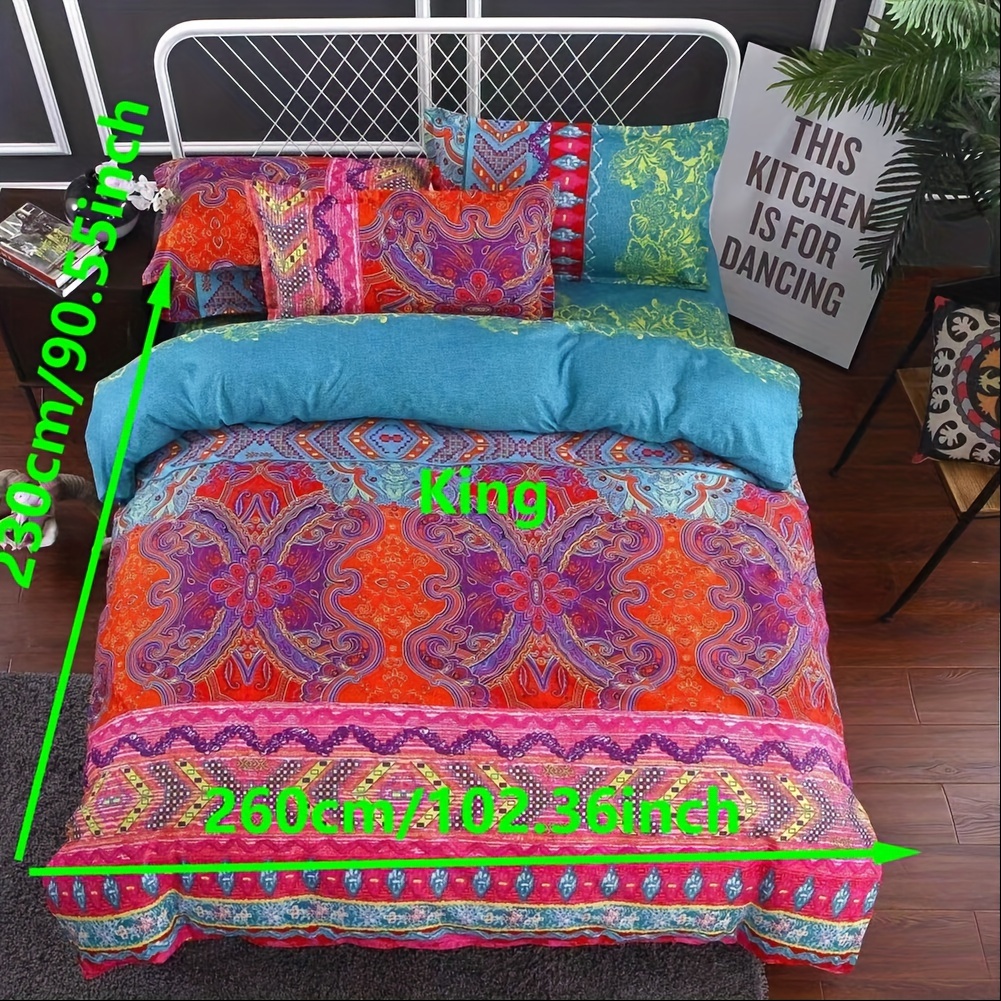 3-teiliges bettbezug-set, boho bettwäsche mit buntem retro-druck, weicher bequemer bettbezug, für schlafzimmer, gästezimmer (1*bettbezug + 2*kissenbezüge, ohne füllung)