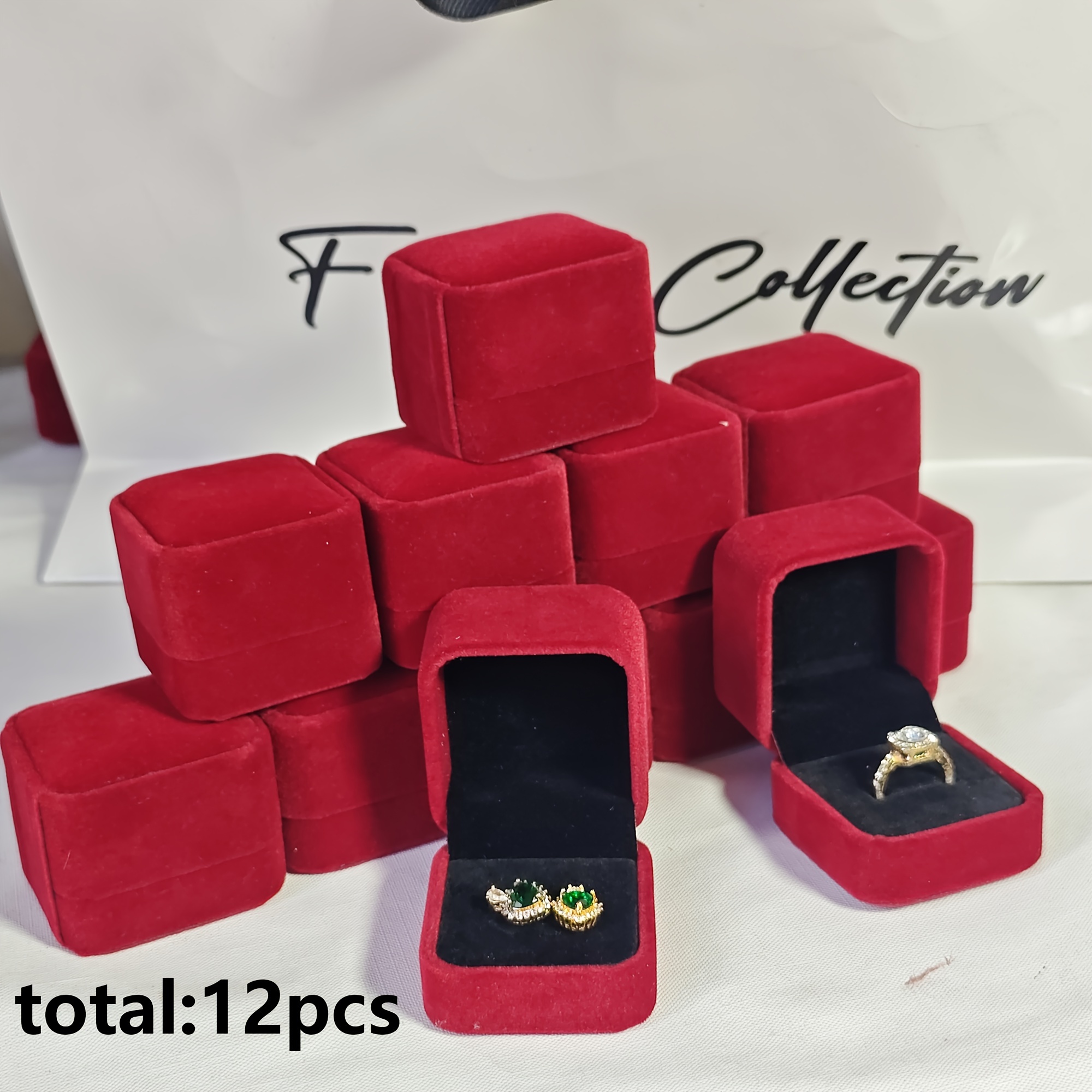 E-shop 12er-Set Samt-Ringboxen Hochwertige Schmucketui
