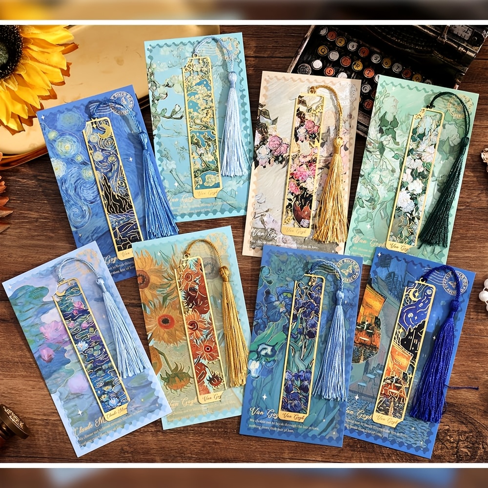 Image of 8pcs Vintage Painting Metal Bookmarks, Retro Oil Painting With Long Tassel, For Book Lovers Students Office, Reading Tool & Stationery Supplies, Festival Gift Idea