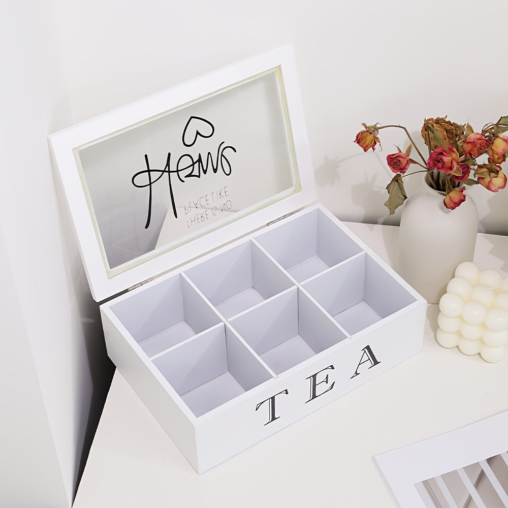 Huikai -compatible-for-medium- Suitable For Tea Storage Box With Clear Lid & 9-grid Tea Bag Rack - Multi-functional Wood &, Tea Room, Tea Bag Holder, Panel Cabinet Box