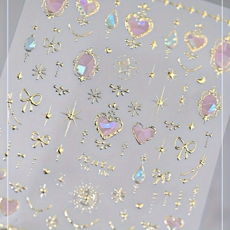 1pc Sweetheart Princess Baroque Nail Stickers, Water Ice Moon Nail Embossed Decals, Drop Adhesive