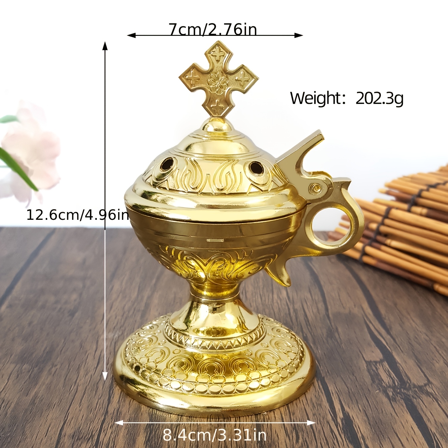 TEMU 1pc, 5-inch Large Alloy Incense Holder, Heavy Carved Metal Charcoal Holder, Suitable For Meditation, Yoga, Spiritual , Golden Incense Holder,