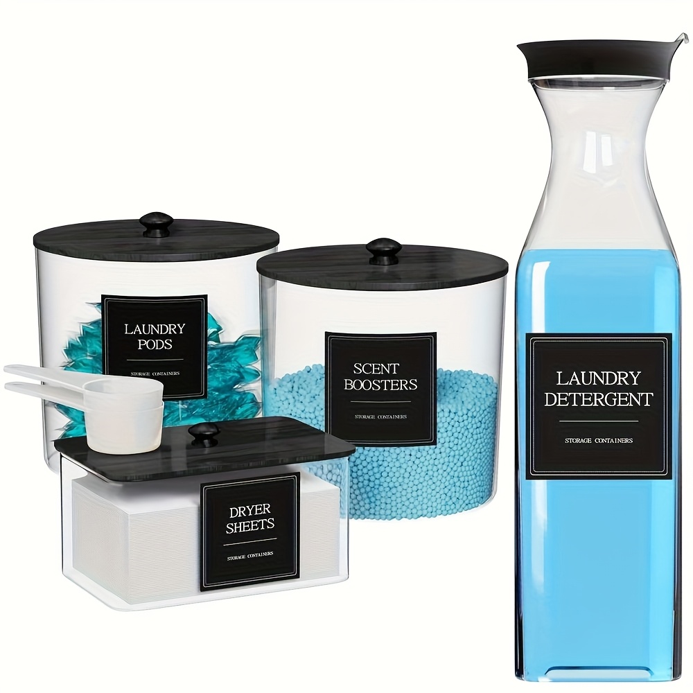 Image of 3-in-1 Pack Laundry Pods Containers And Dryer Sheet Holder And Laundry Detergent Dispenser, Laundry Room Organization And Storage Jars With Lids, Labels And Scoops For Scent Booster