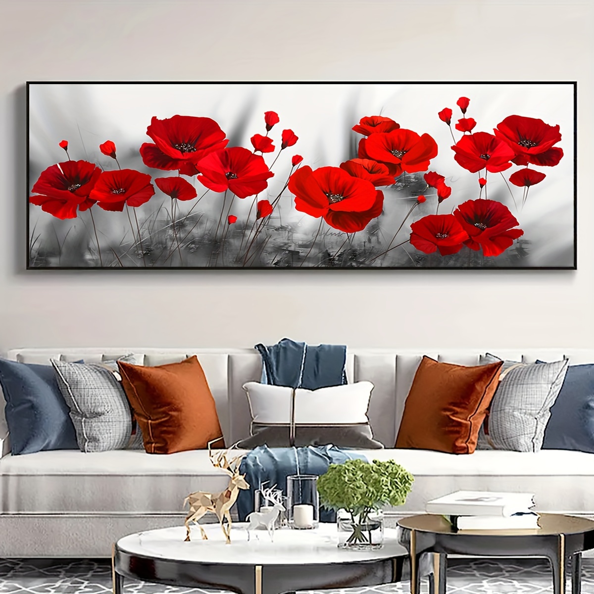 

1pc Unframed Canvas Poster, Modern Art, Blooming Red Flowers Wall Art, For Bedroom Living Room Corridor, Wall Art, Wall Decor, Winter Decor, Room Decoration