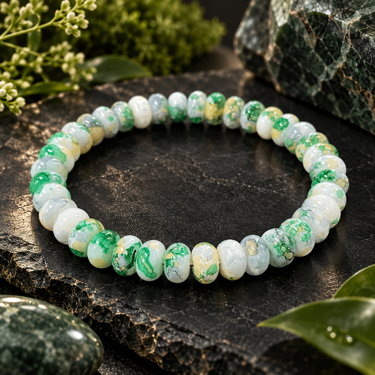 Women's Tiling Agate Abacus Bead String Bracelet, Wealth Attraction