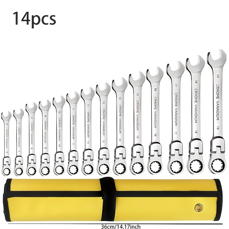 Image of 8/14pcs Multi-functional Adjustable Metric Ratchet Wrench Set, 6-19mm 72-tooth Ratchet Spanner Kit With Storage Bag, Ideal For Household, Automotive & Machinery Repair, Great For Daily Use And Gifting