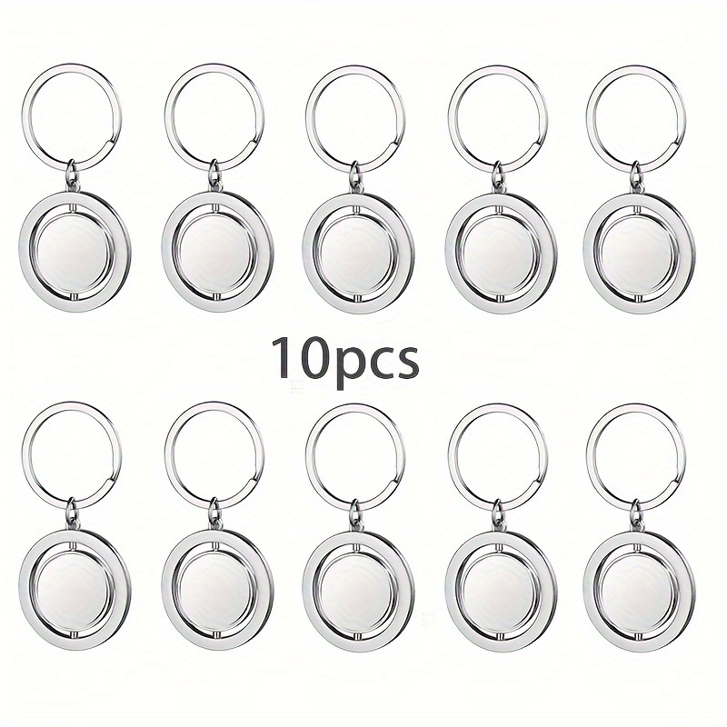 10pcs Blank Heat Transfer Metal Keychains, Handmade Diy Double-sided Rotating Keychains, Unique Keychain Decorations