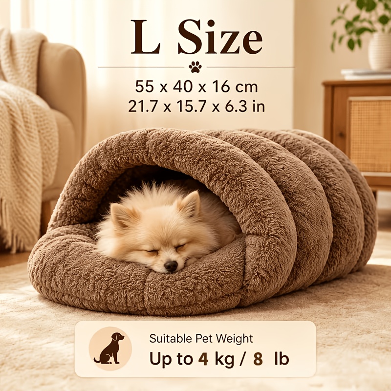 TEMU Warm Winter Bed, Thickened Fluffy Soothing Cave Pet Bed, Suitable For Small Dogs And Cats, Comfortable Enclosed Hooded Niche With Soft Fluffy