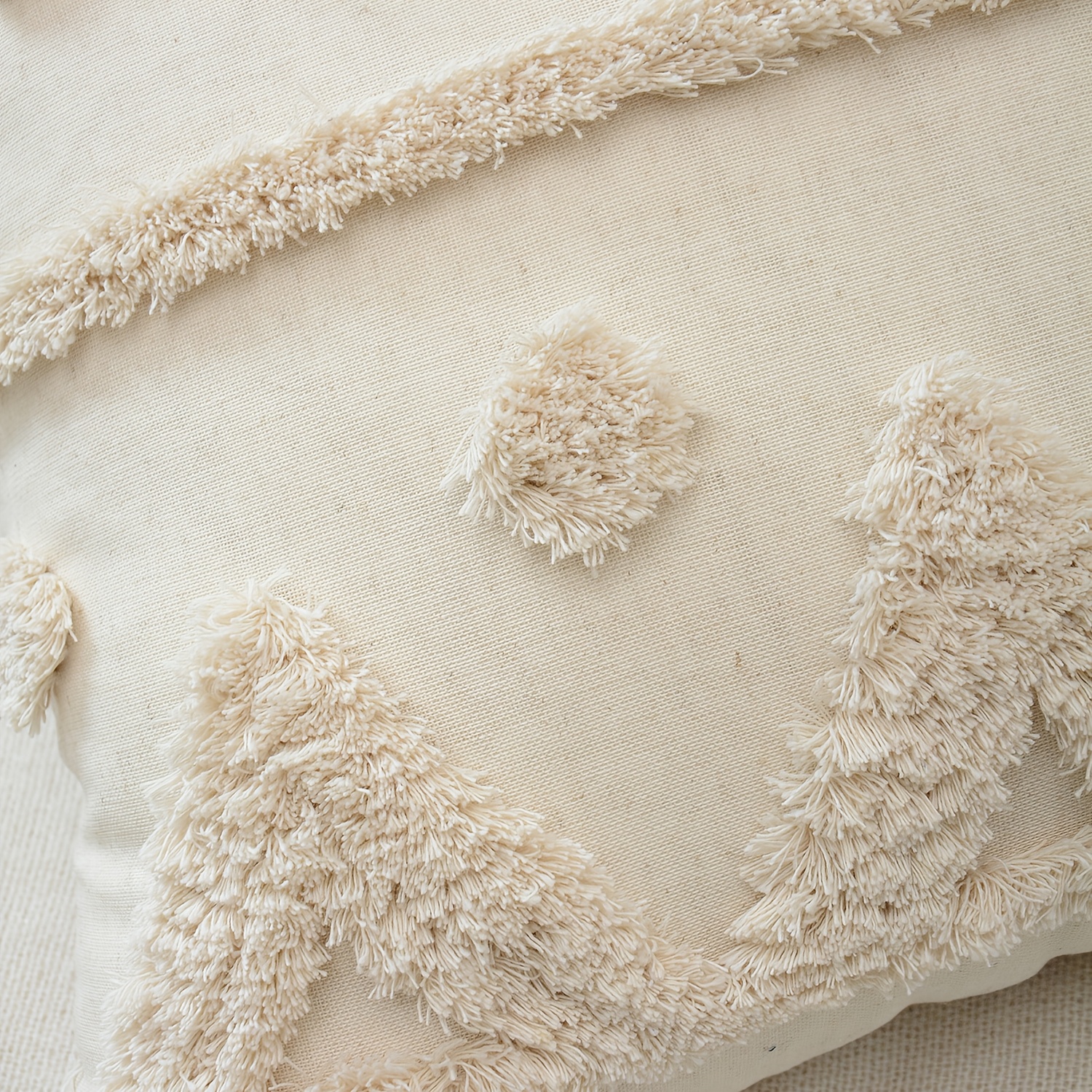 1pc of Pillowcase Made from Natural Linen, Featuring Geometric Tassel Trimming And Single-Sided Tufted Embroidery, Ideal for Decorating Sofas, Living Rooms, And Bedrooms, Does Not Include Pillow Insert