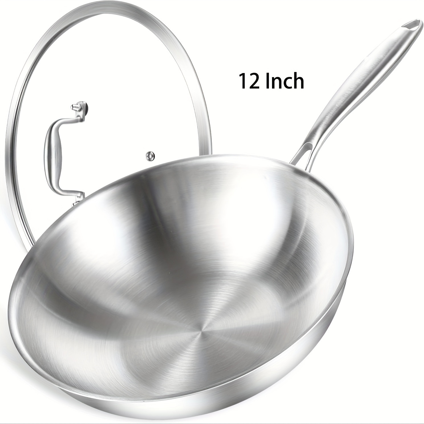 1pc stainless steel wok stainless steel 3 layer frying pan with glass cover pfoa free for home kitchen restaurant hotel kitchen supplies cookware