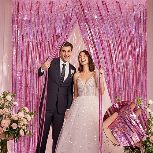 4pcs metallic laser dot pink foil tassel backdrop with shimmering balloon edges 39 4 x78 7 large wedding engasynthetic gemstoneent bachelorette party decorations golden plastic fabric with tassels christmas